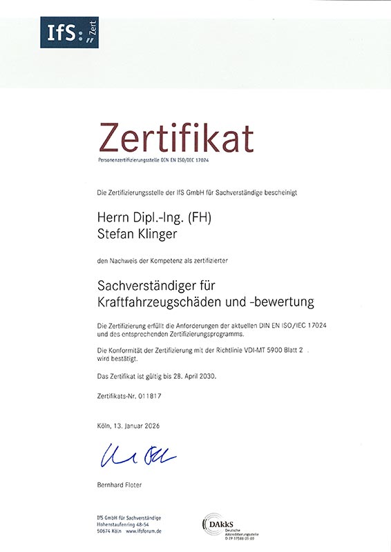 Ifs-Zertifizierung Herr Klinger